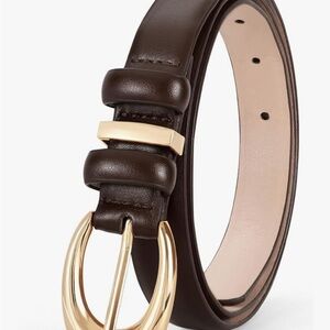 Elegant Brown Leather Belt with Gold Buckle